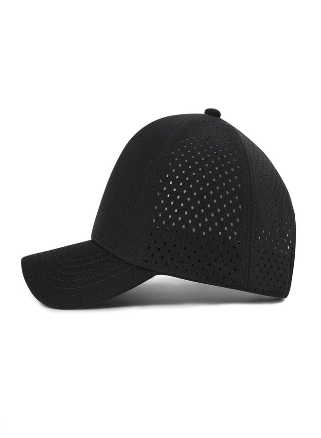 VOBOOM Men Quick Dry Baseball Cap Laser Cut Mesh Ball Curved Brim Snapback Hat (Black) - Image 3